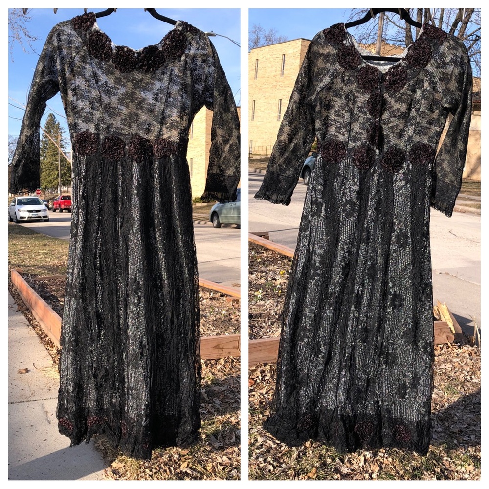 Vintage Blk Lace OOAK Handmade Formal Silver Dress